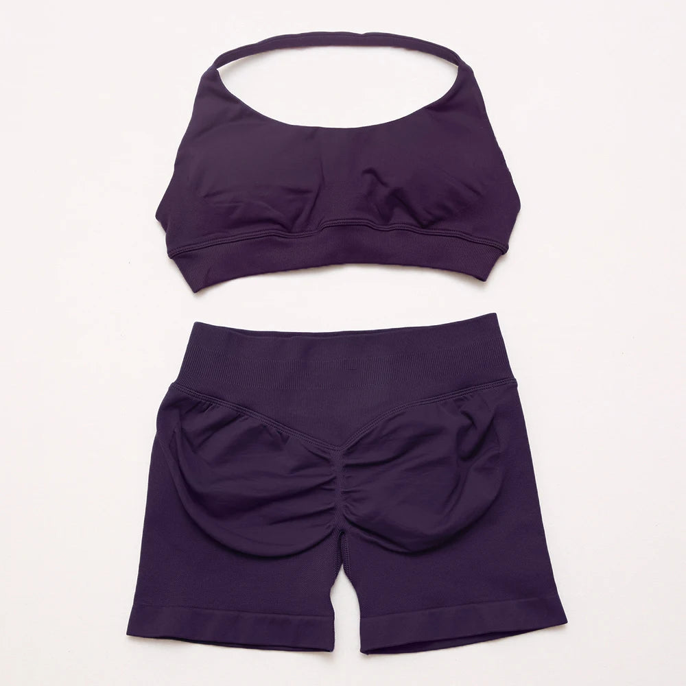 Women's Halter Bra And Shorts Yoga Set For Workout Outfits