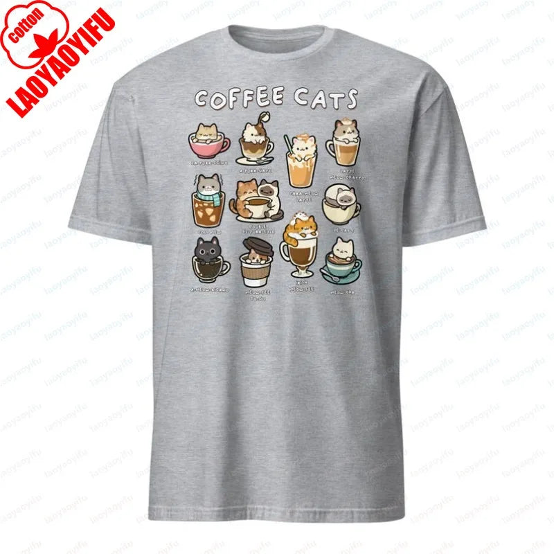 Coffee Cats Graphic Crewneck Short-Sleeve T-Shirt