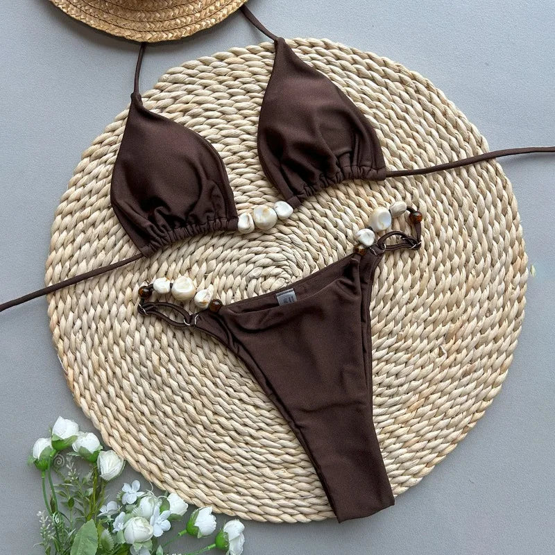 Beaded Halter String Bikini