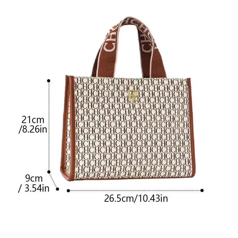Women's Monogram Tote Handbag with Carry Handles and Shoulder Strap