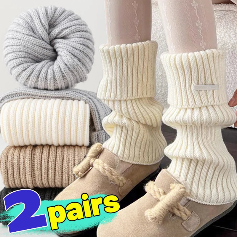 Solid Ribbed Leg Warmers with Small Metal Label Details