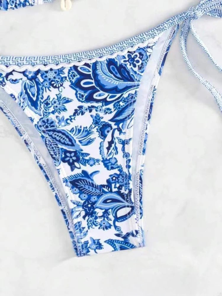 Printed Halter Triangle Bikini