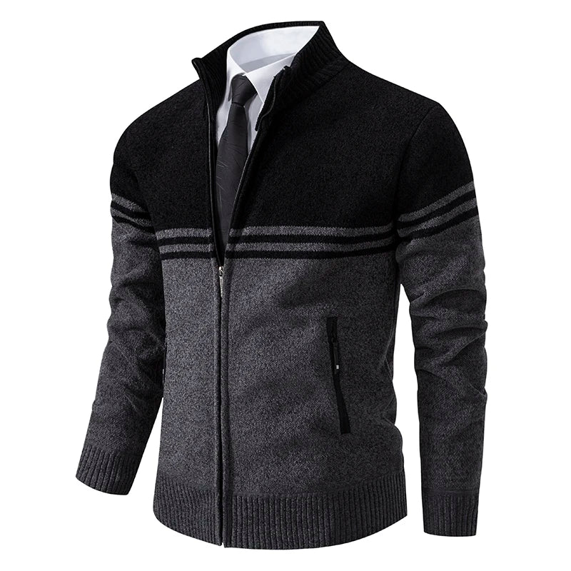 Men's Contrast Stripe Zip Front Knit Cardigan