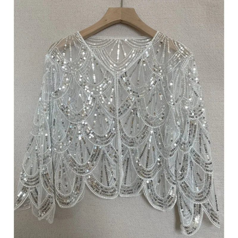 Scalloped Sequin Capelet for Layering over Dresses and Tops