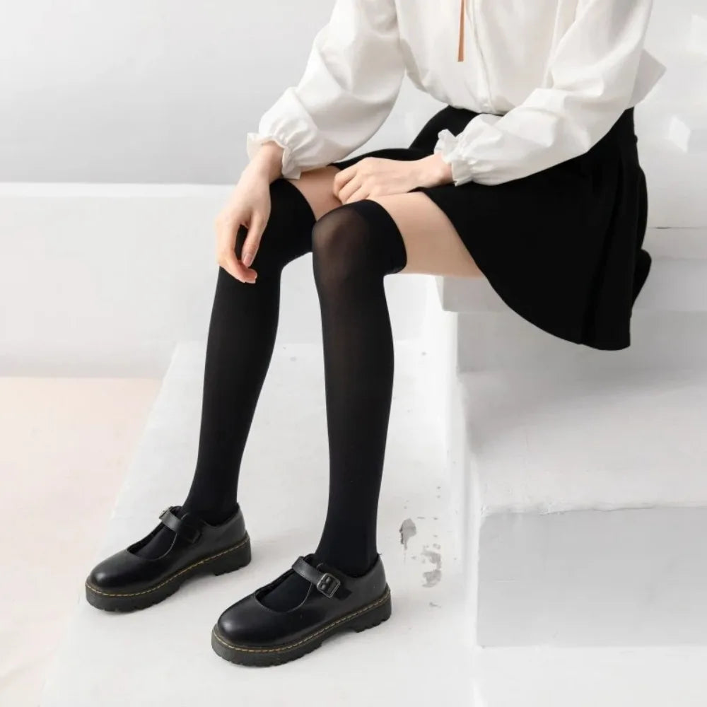 Solid Thigh High Stockings with Smooth Knit Appearance