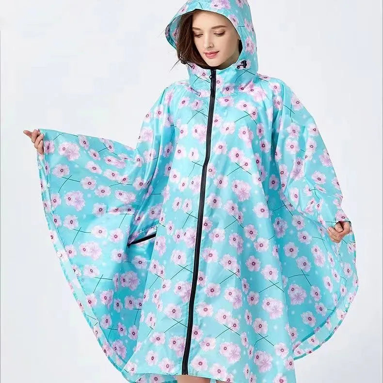 Hooded Printed Poncho for Layering over Tops and Dresses