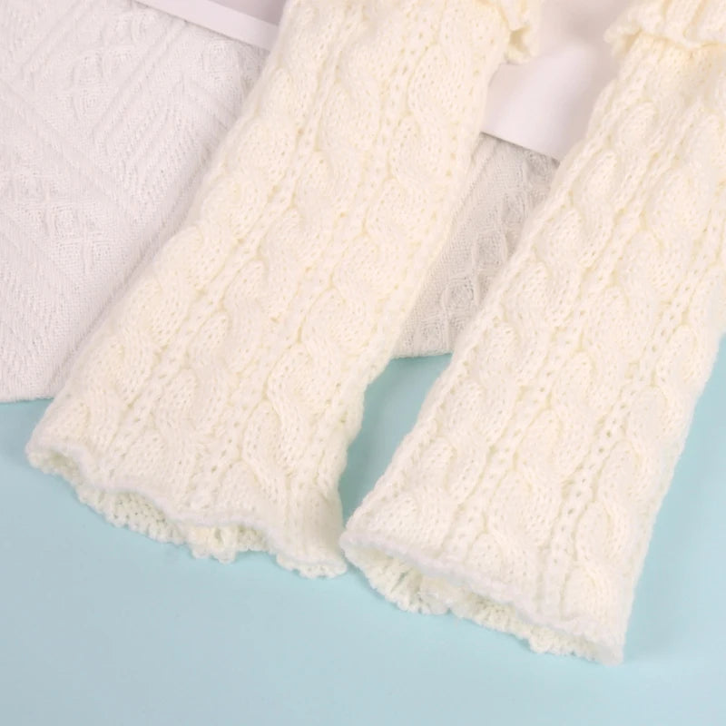 Cable Knit Leg Warmers with Decorative Bow and Pom Details
