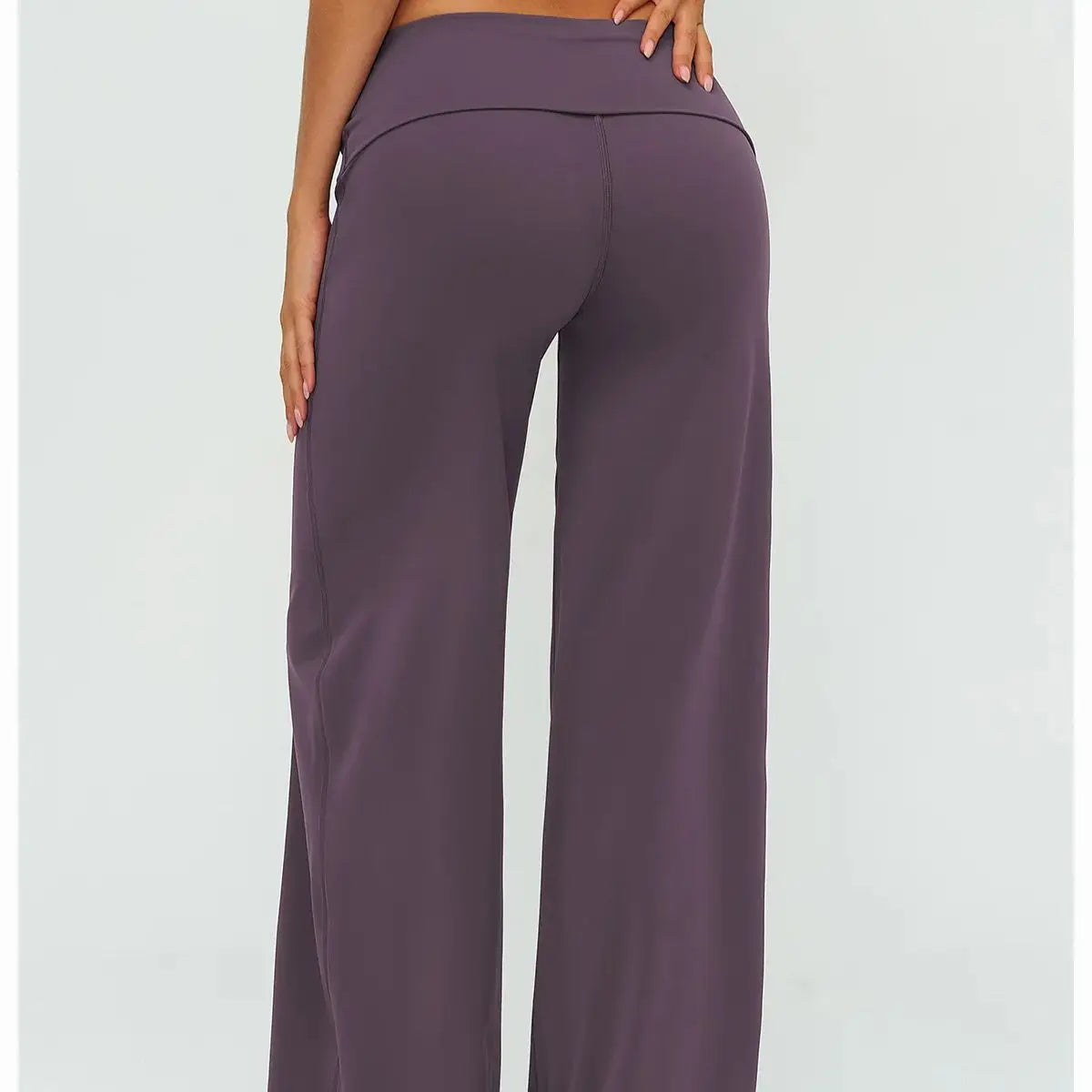 Women's Fold Over Waist Nylon Blend Wide Leg Pants for Yoga and Lounge Outfits