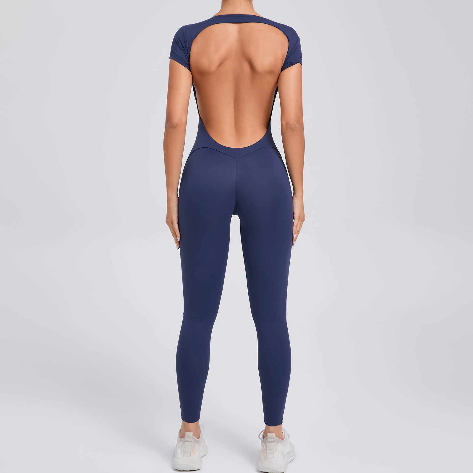 Women's Cap Sleeve Open Back Full Length Workout Jumpsuit