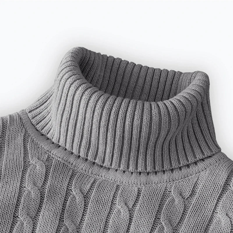 Men's Cable Knit Turtleneck Long Sleeve Sweater
