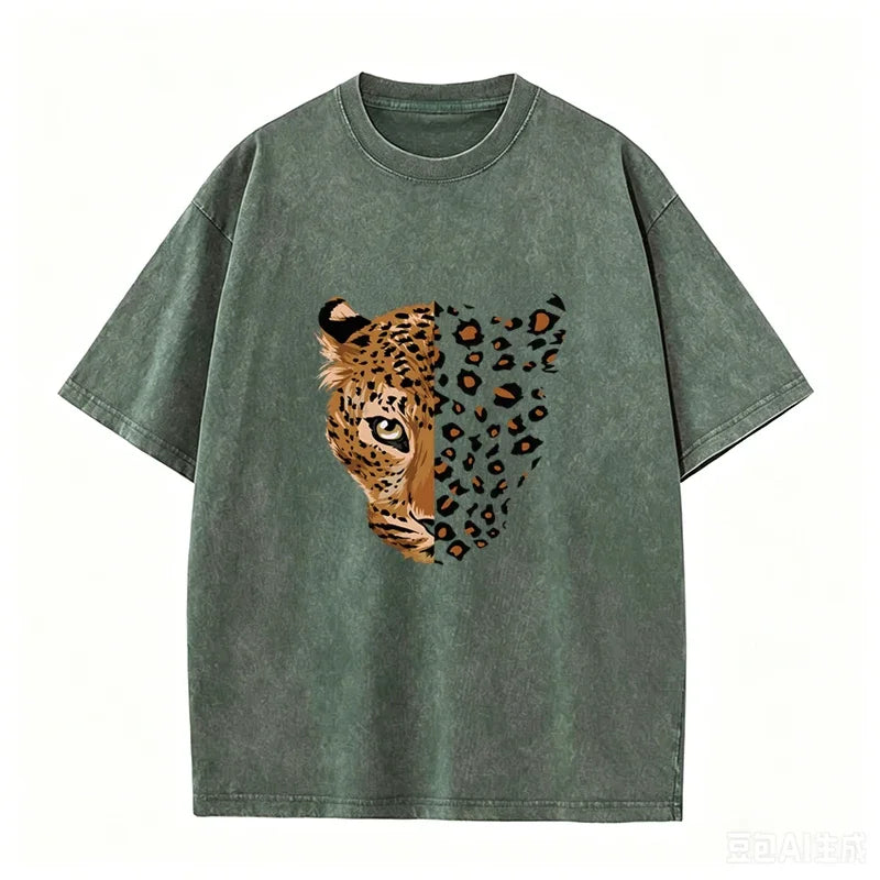 Vintage Purple Leopard Graphic T Shirt Animal Print Acid Wash Oversized Tee