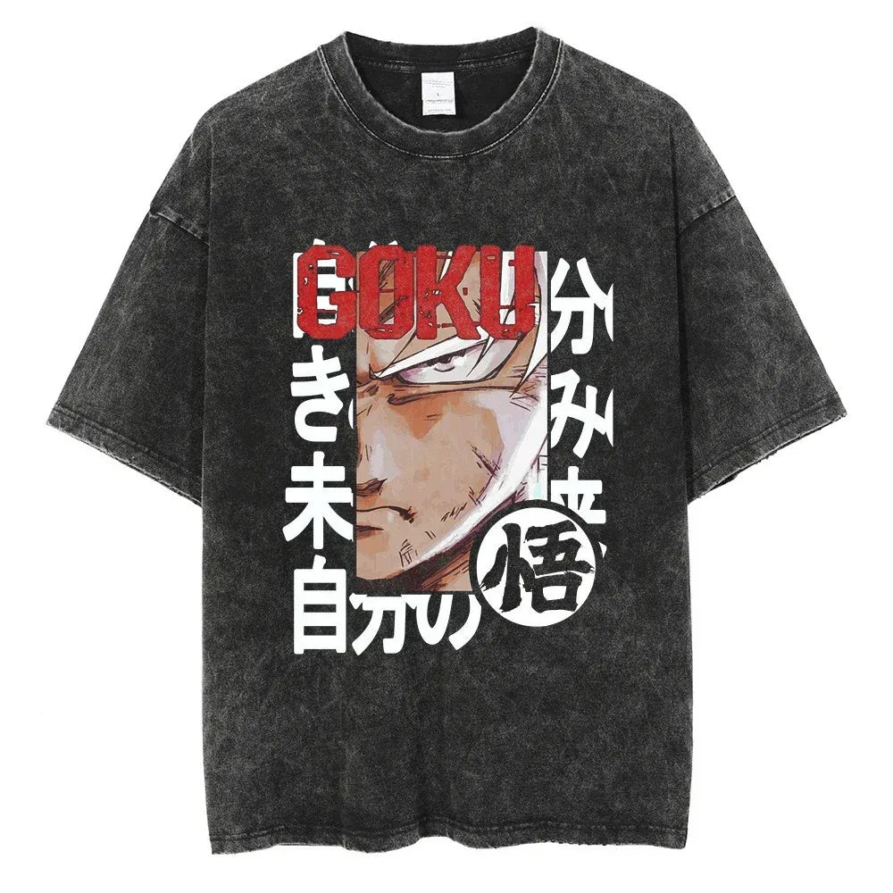 Dragon Ball Goku Vintage Washed Oversized T-Shirt Cotton Streetwear Tee