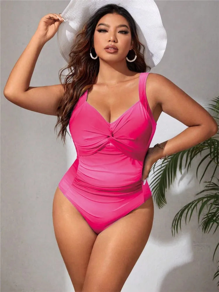 Women's Ombre Print Twist Front Wide Strap One Piece Swimsuit