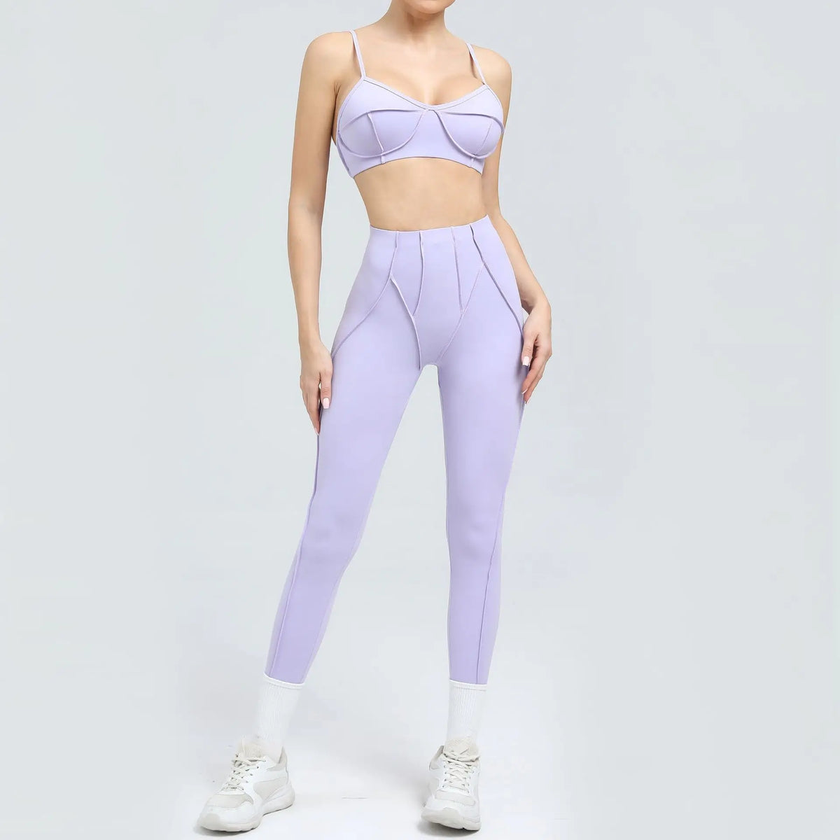 Women's Contrast Seam Bra And Leggings Yoga Set