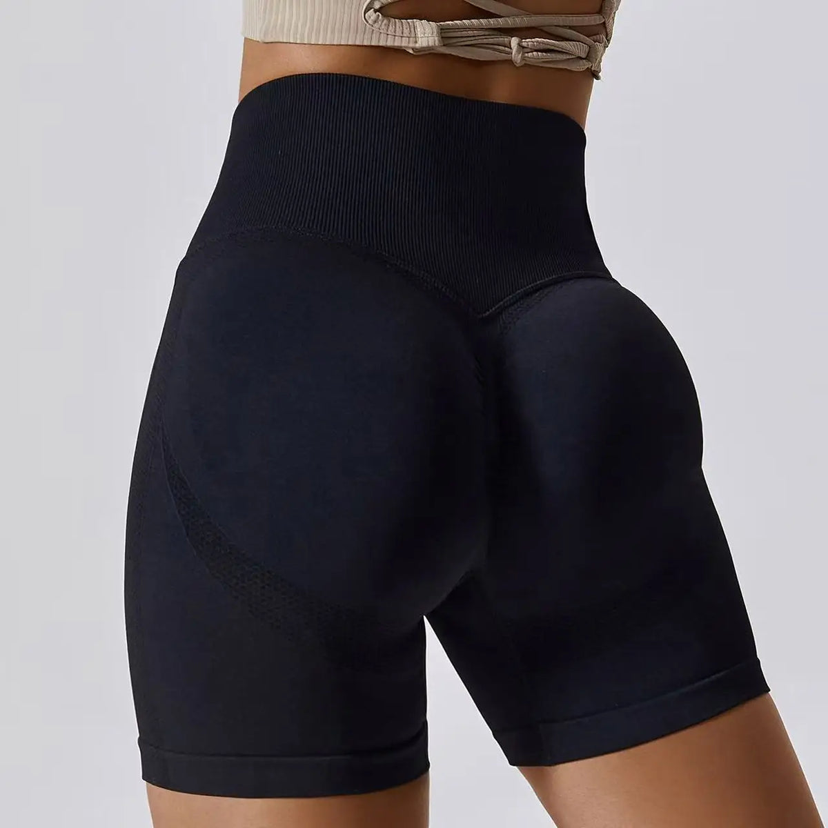 Women's High Waist Nylon Blend Shorts with Contour Knit Panels