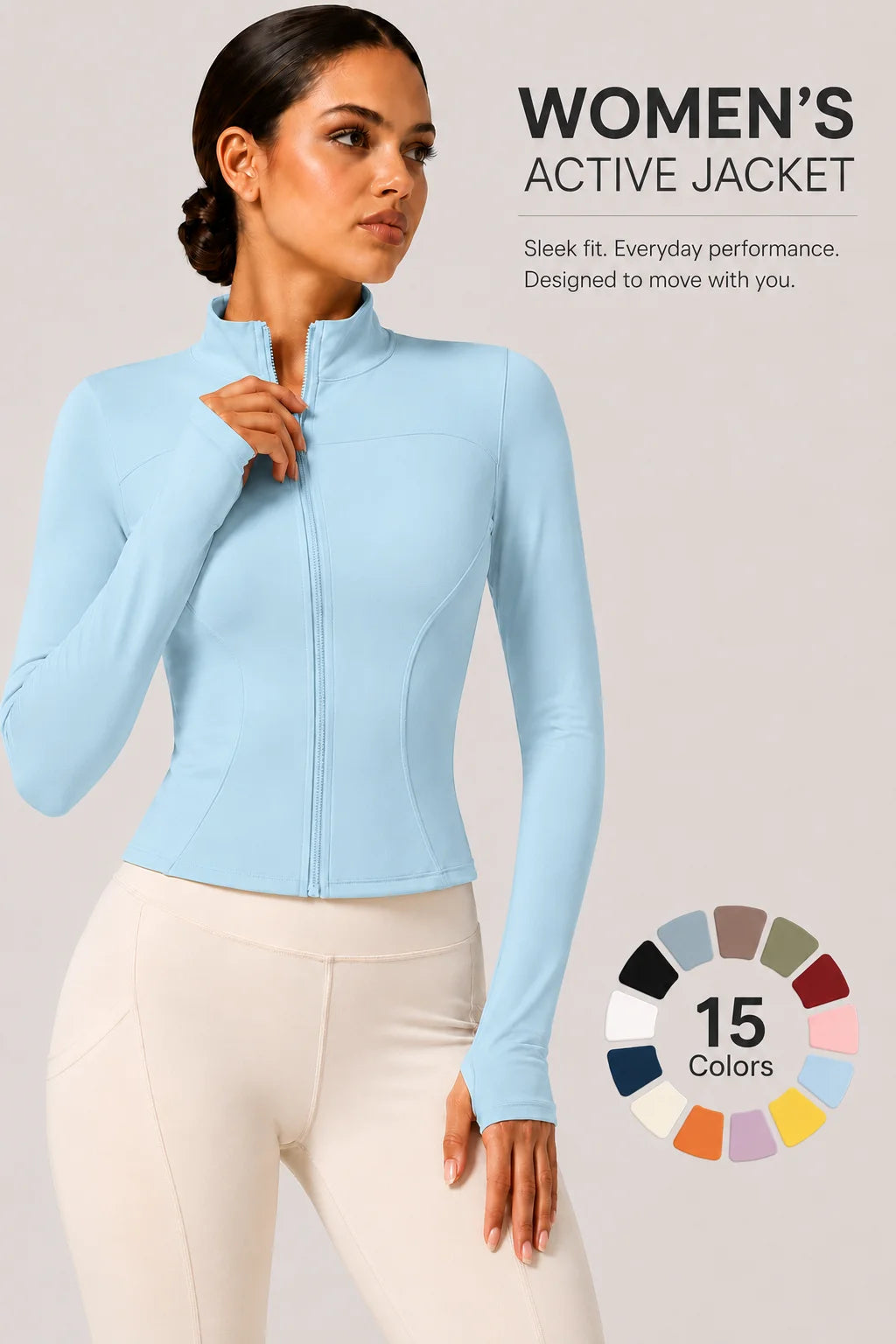 Women's Full-Zip Yoga Jacket with Thumbholes