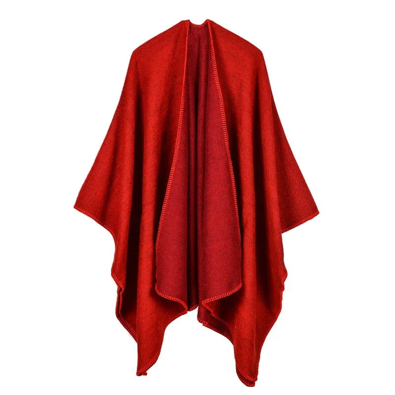 Patterned Fringed Open Front Poncho for Layering over Outfits