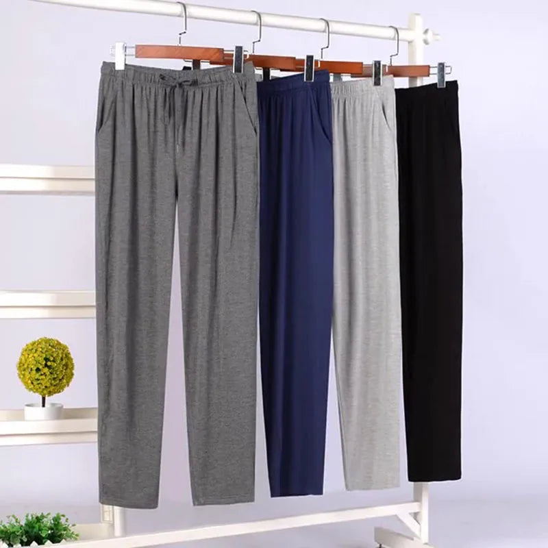 Men's Solid Elastic Waist Long Lounge Pants for Home Wear