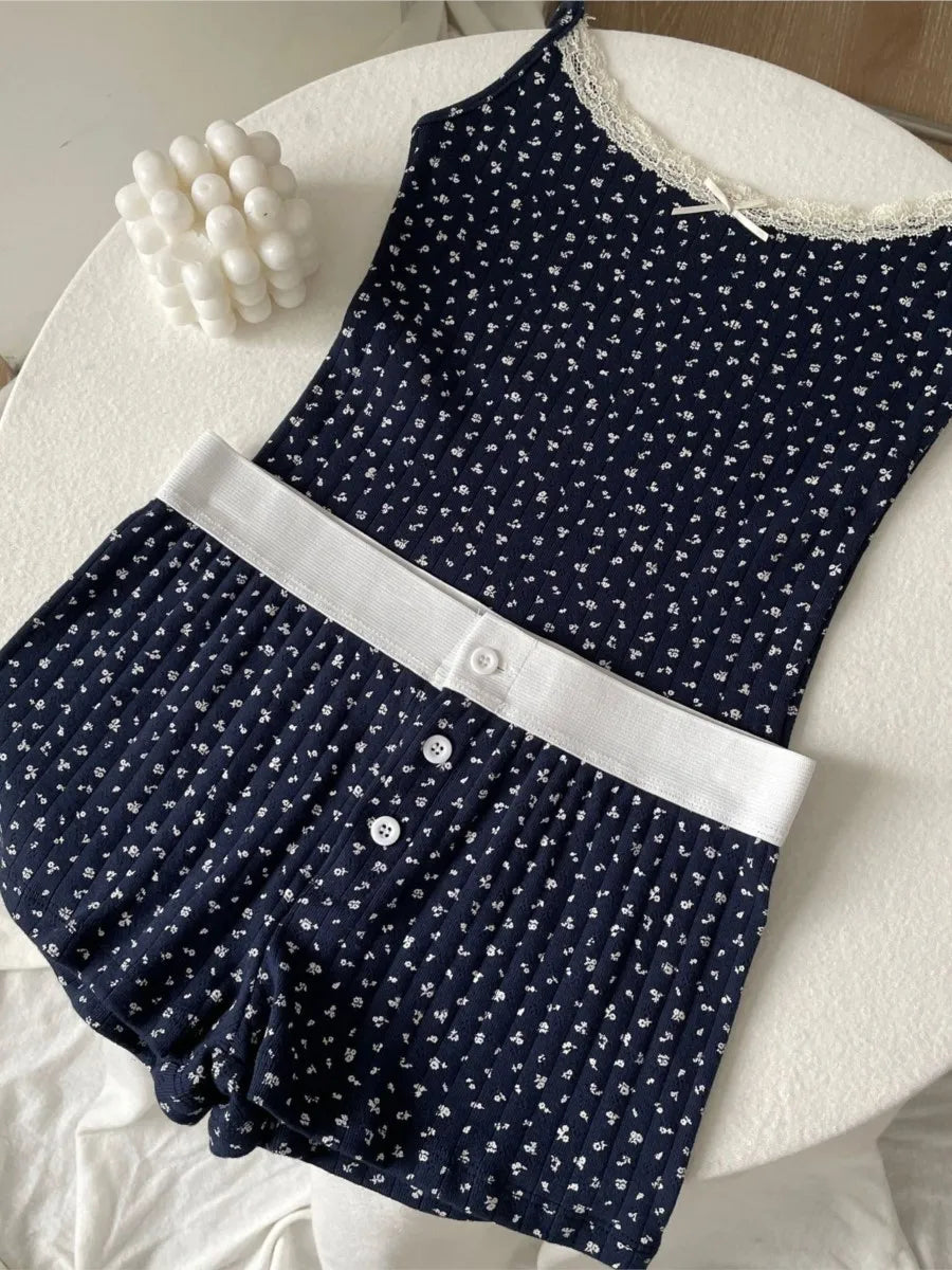 Women's Lace Trim Cotton Blend Camisole with Bow and Mixed Pattern Options
