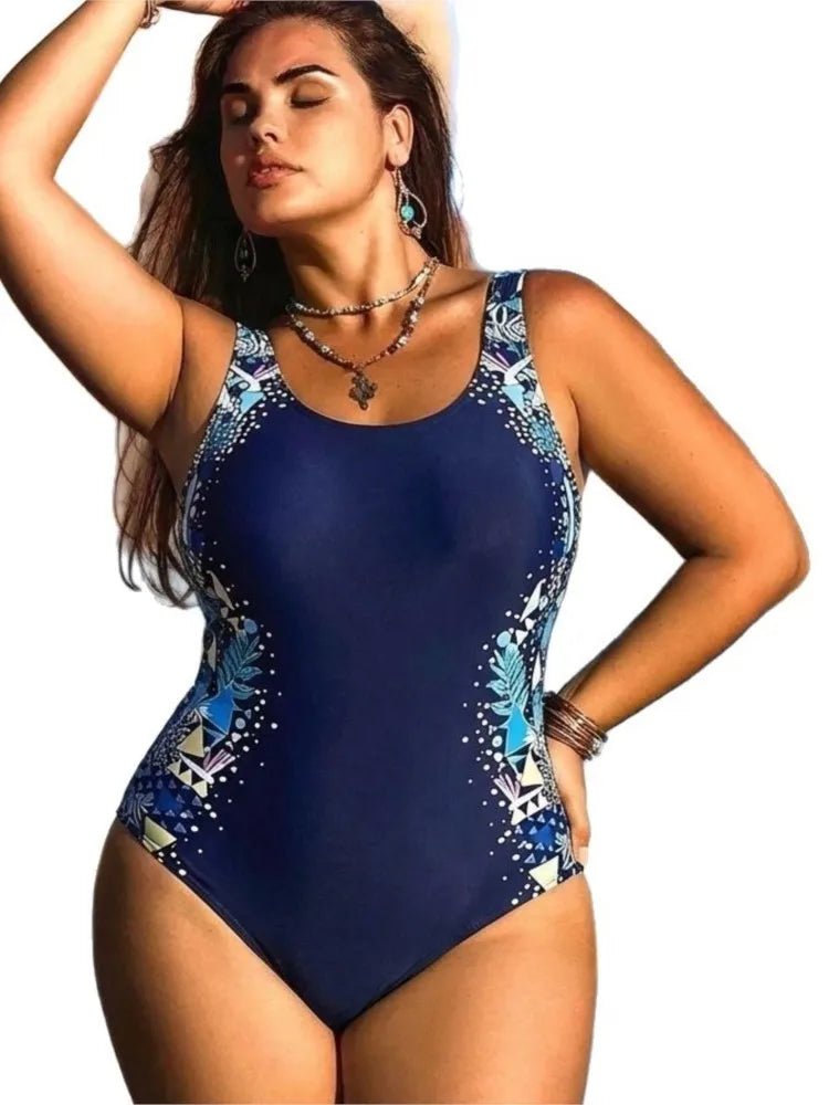 Women's Printed Side Panel Scoop Neck One Piece Swimsuit