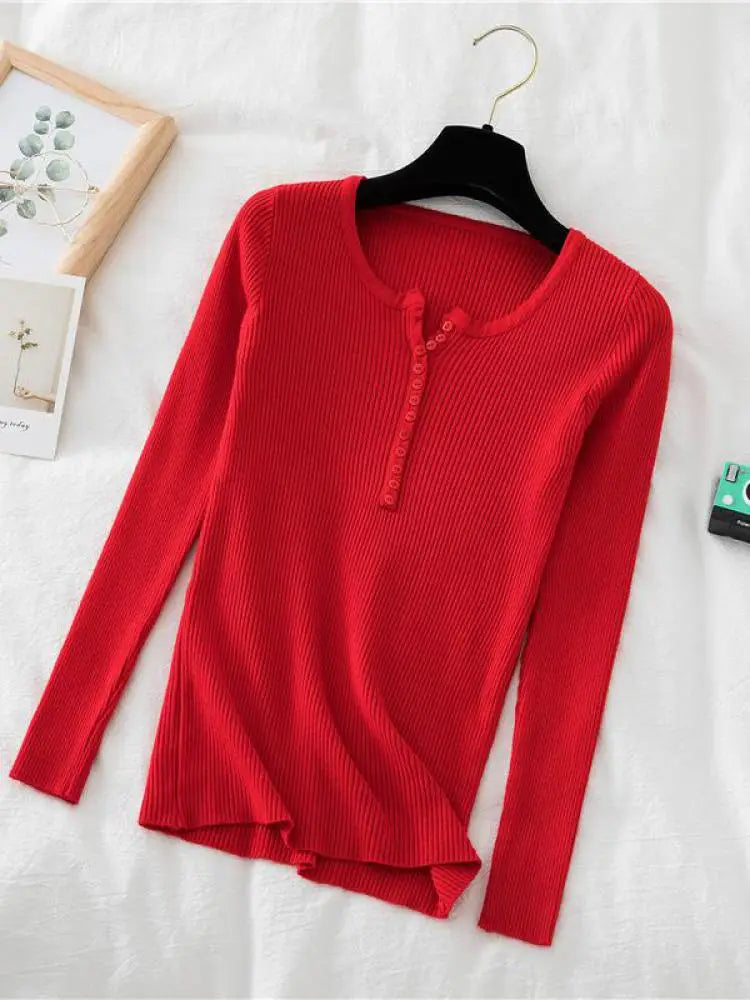 Women's V Neck Short Button Placket Sweater Casual Knit Layer