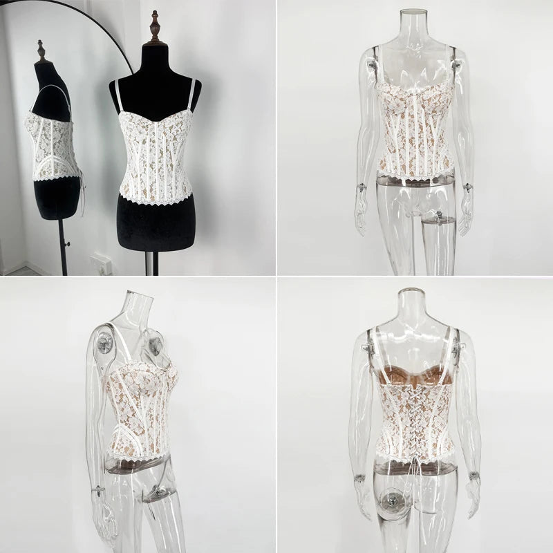 Women's Printed Camisole with Front Lace-Up Detailing and Thin Shoulder Straps