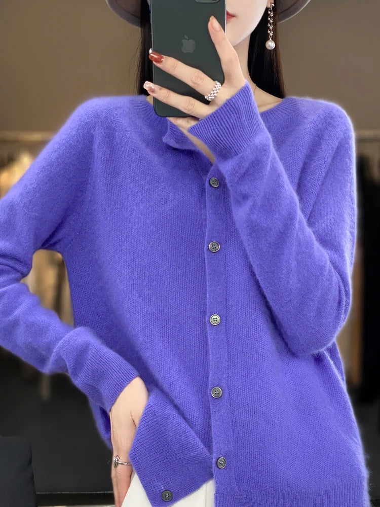 Women's Crew Neck Button Front Cardigan Casual Knit Layer
