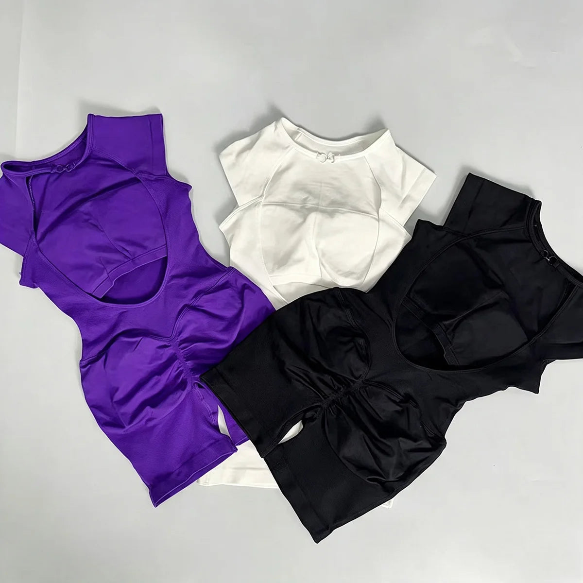 Women's Open Back Nylon Blend Workout Romper with Short Sleeve Styles