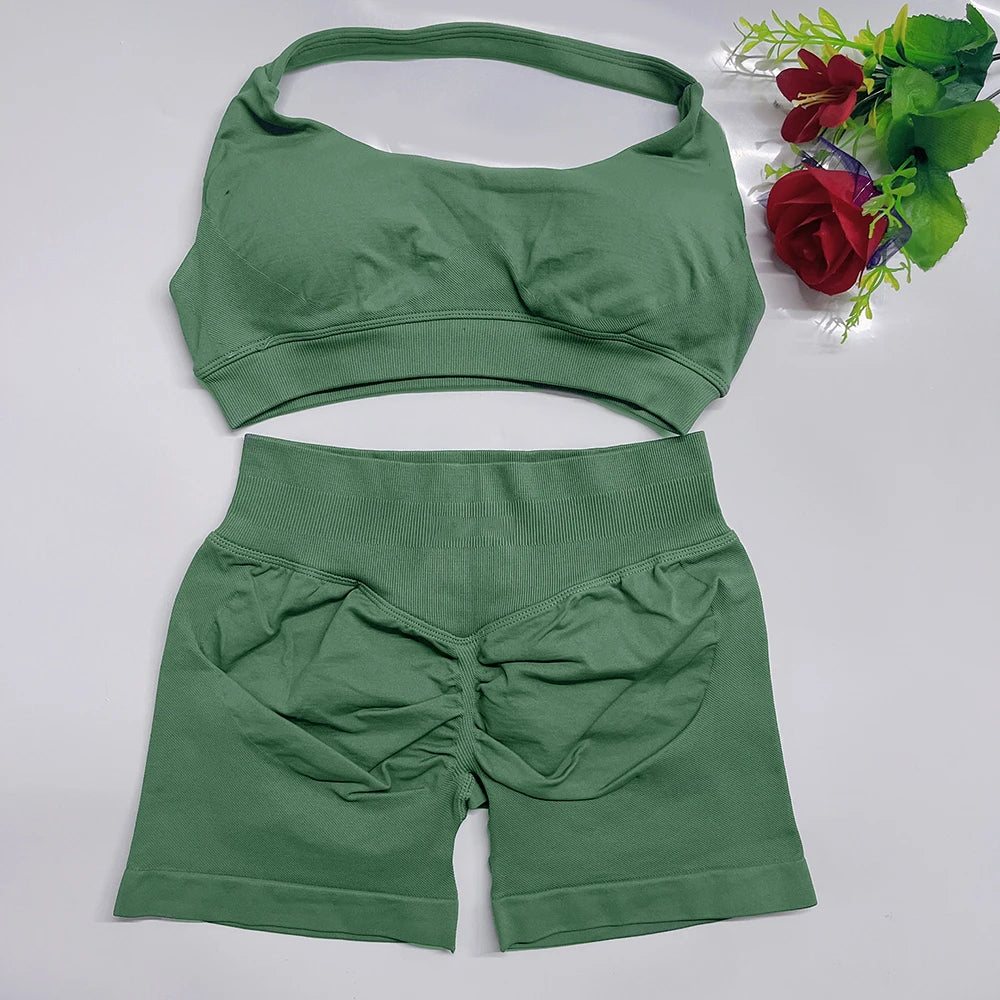 Women's Halter Bra And Shorts Yoga Set For Workout Outfits