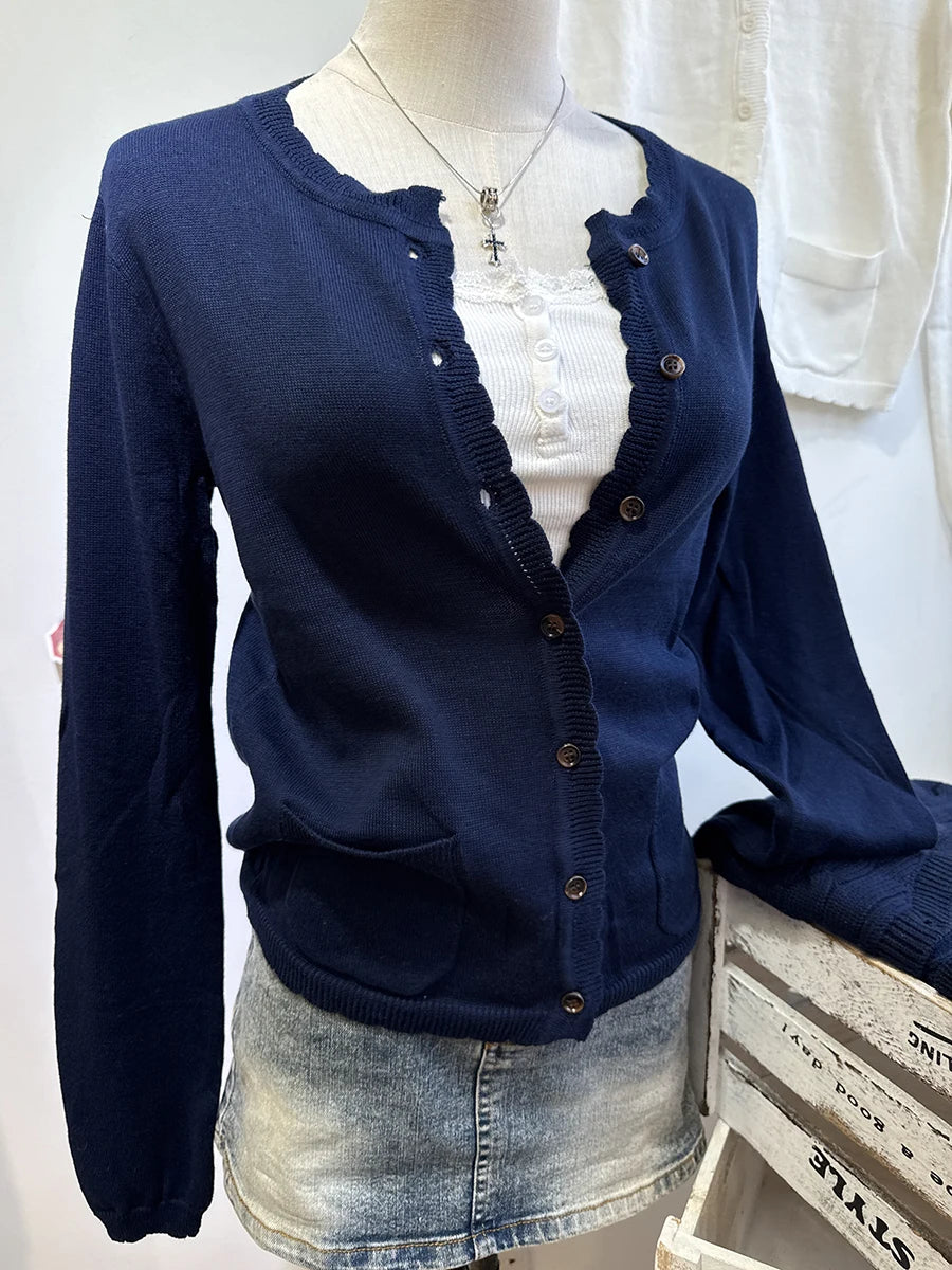 Women's Round Neck Button Front Cardigan Casual Knit Layer