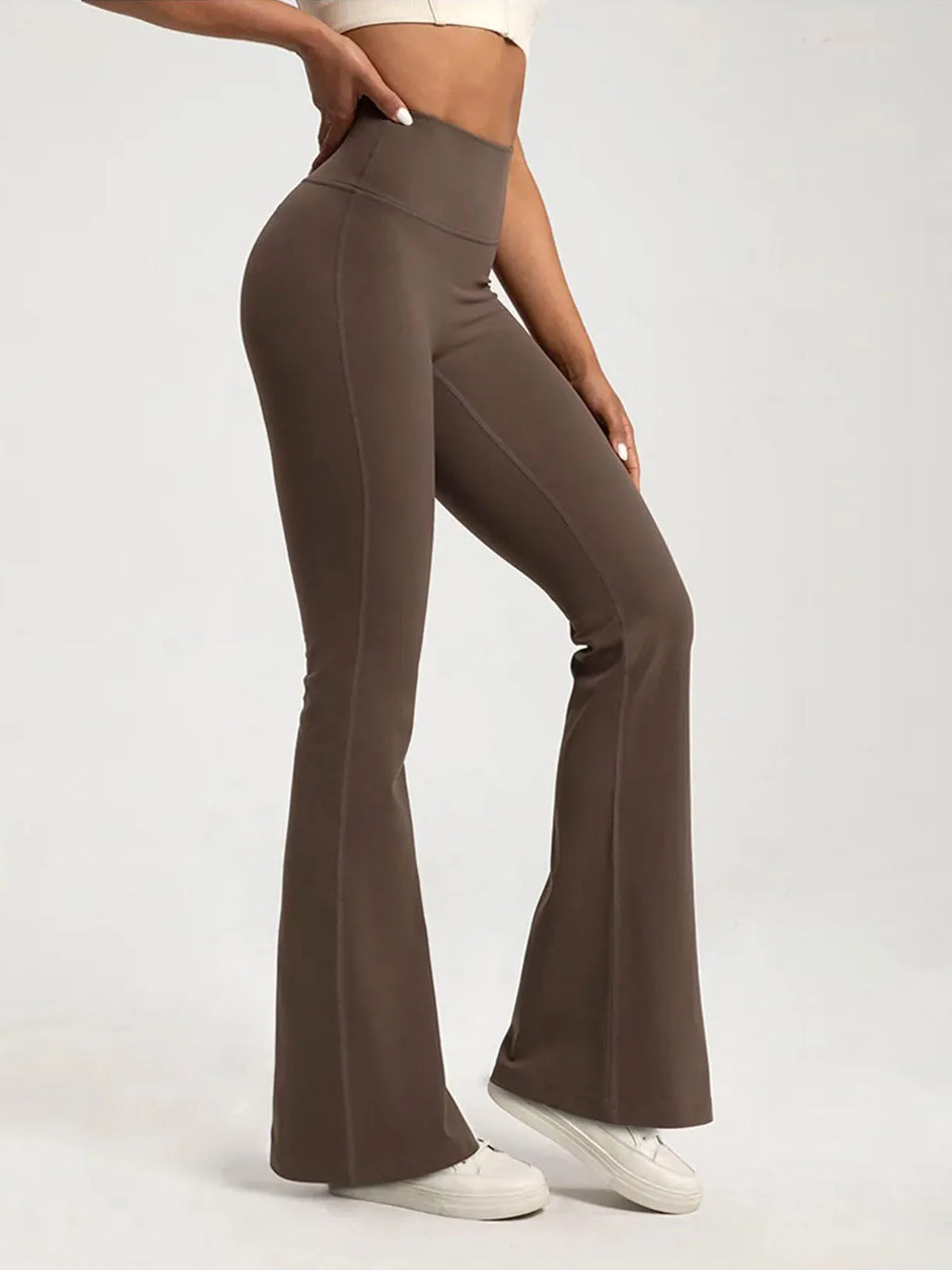 Women's High Crossover Waist Cotton Flared Pants for Yoga and Casual Wear