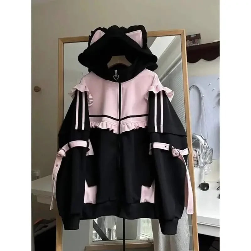 Cat Ear Long Sleeve Full Zip Casual Hoodie