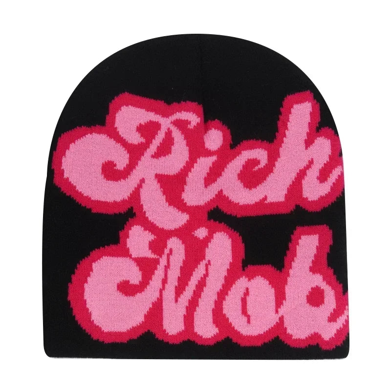 Graphic Knit Beanie with Letter and Pattern Style Options