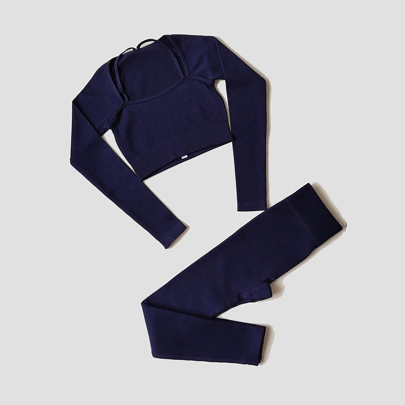 Women's Variable Sleeve Top Bra And Leggings Yoga Set