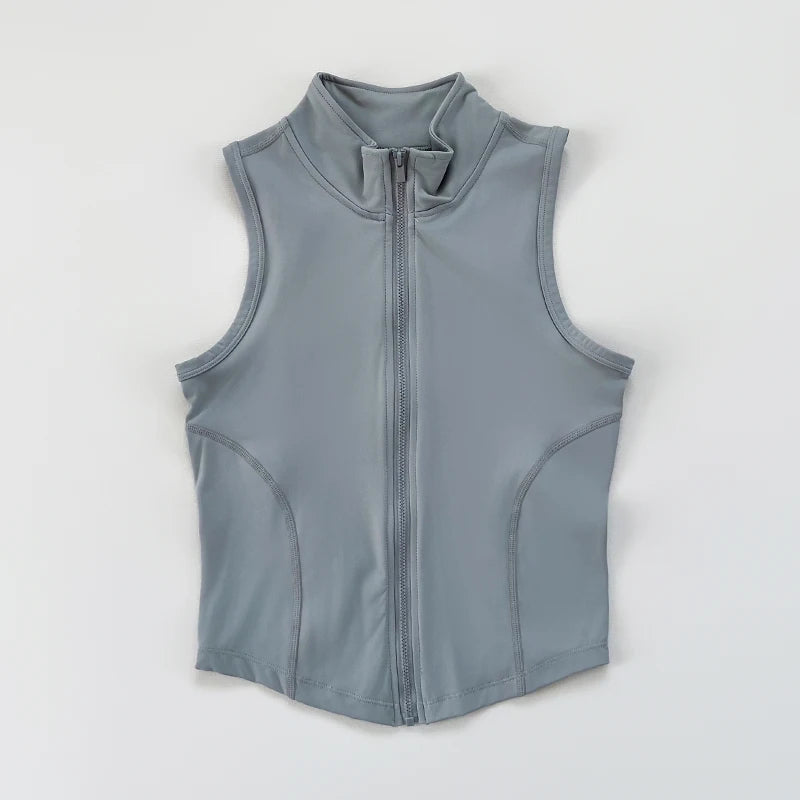 Women's Stand Collar Zip Front Vest For Workout Outfits