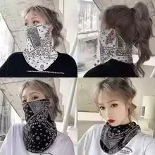 Paisley Print Neck Scarf with Ear Loop Face Cover
