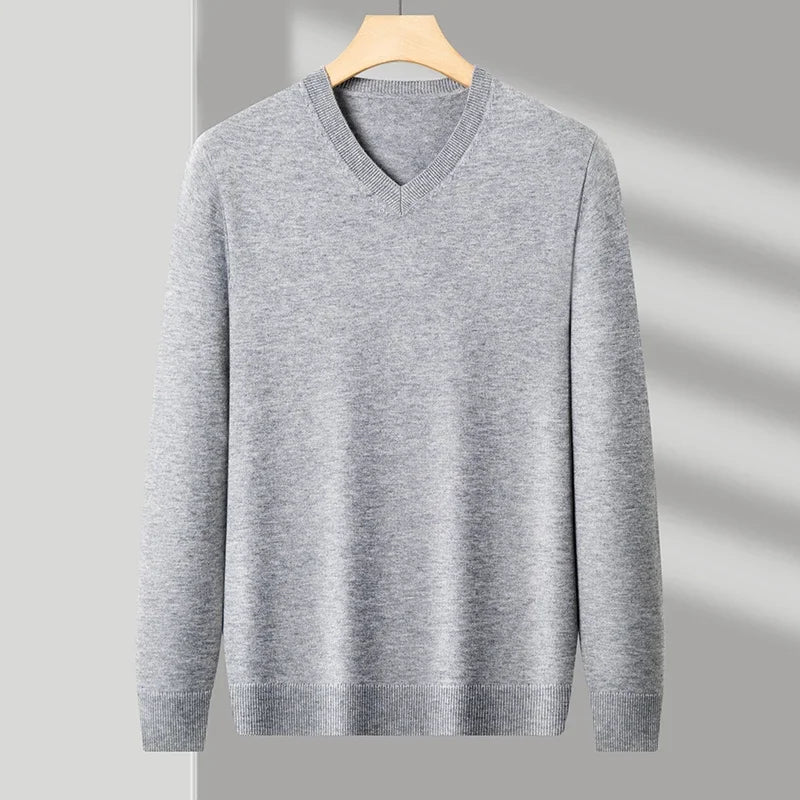 Men's V Neck Long Sleeve Knit Sweater