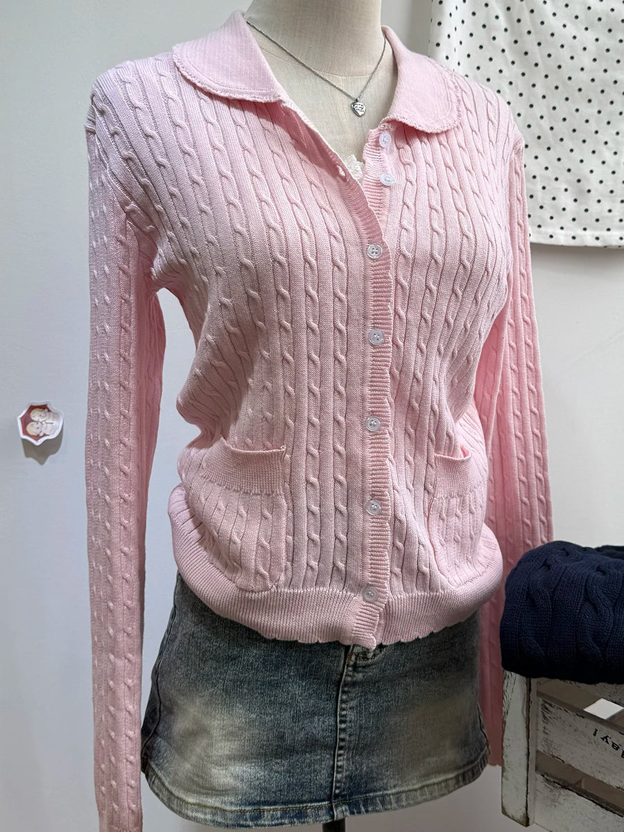 Women's Round Neck Button Front Cardigan Casual Knit Layer