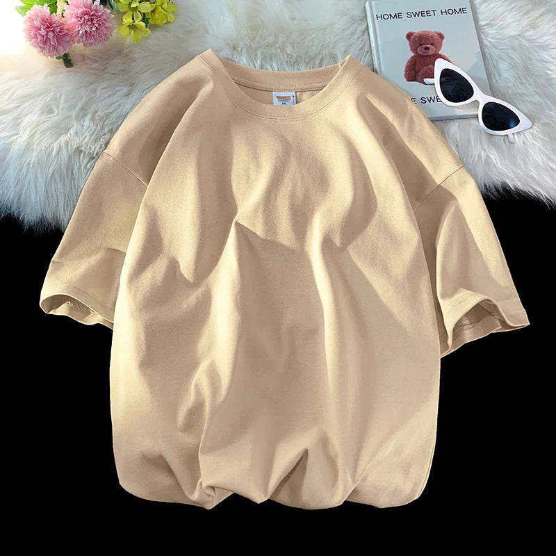 Solid Crew Neck Short Sleeve Loose Casual T Shirt