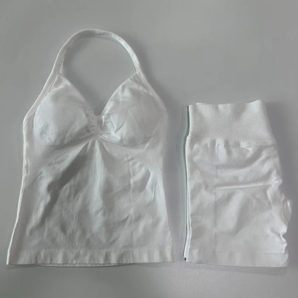 Women's Halter Tank And Shorts Yoga Set For Workout Outfits