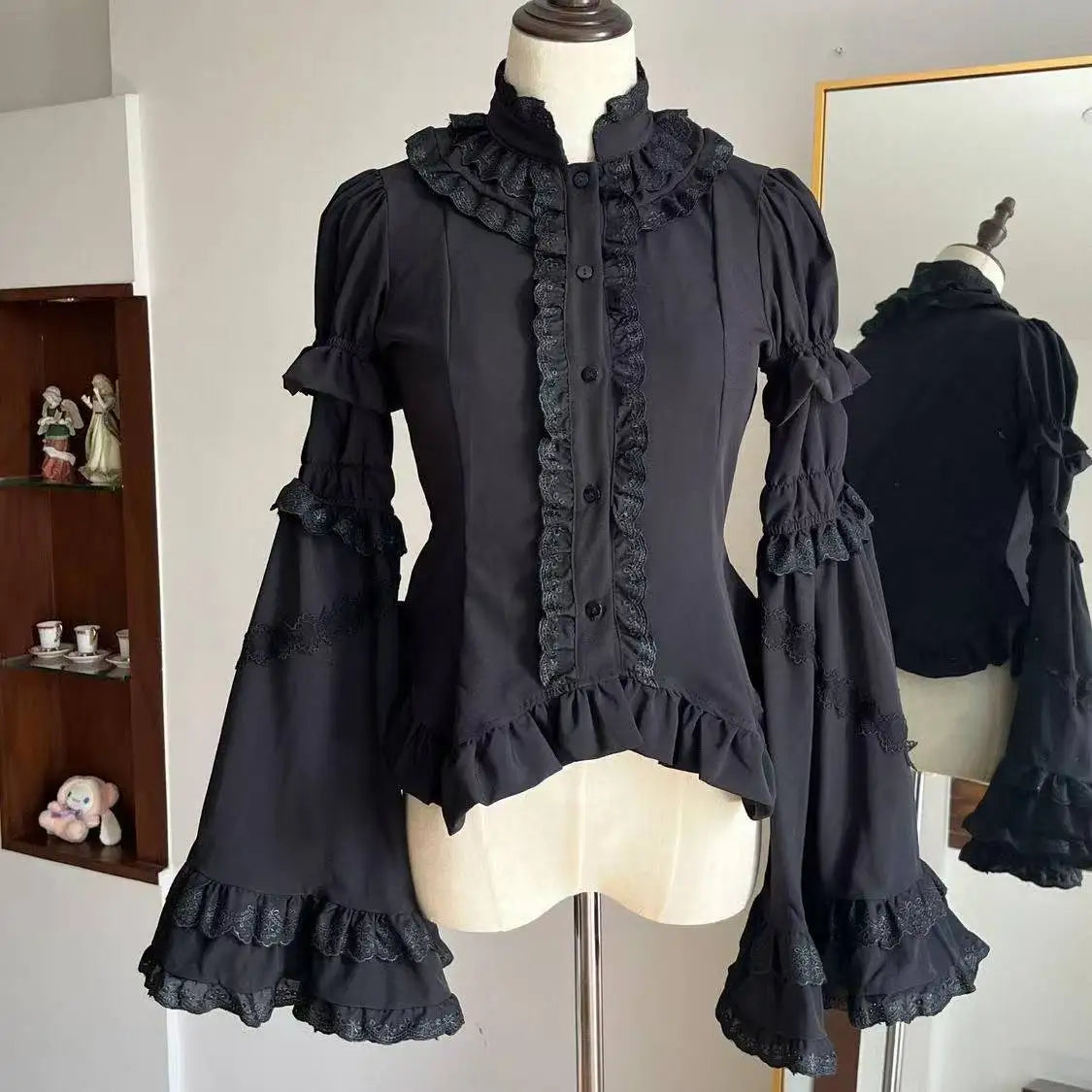 Women's Lace Trim Bow Detail Shirt with Sleeve Style Options