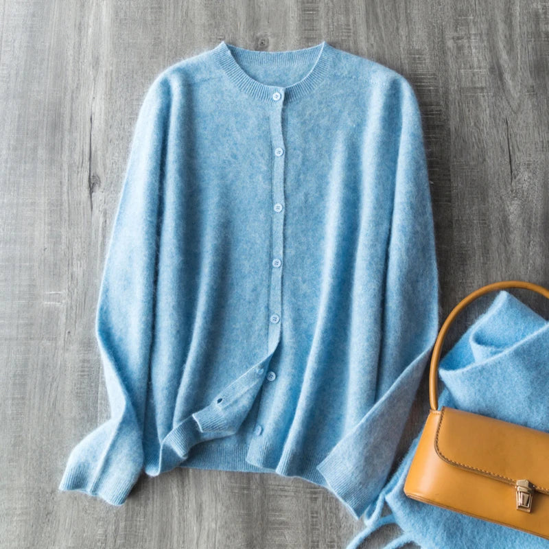 Women's Crew Neck Button Front Cardigan Casual Knit Layer