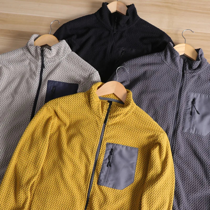 Stand Collar Long Sleeve Full Zip Fleece Casual Jacket