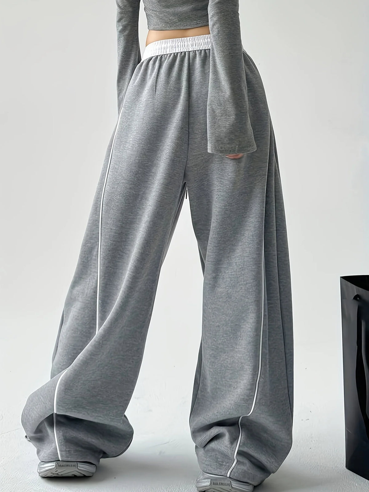 Women's Loose Wide Leg Pants with Contrast Stripe Style Options