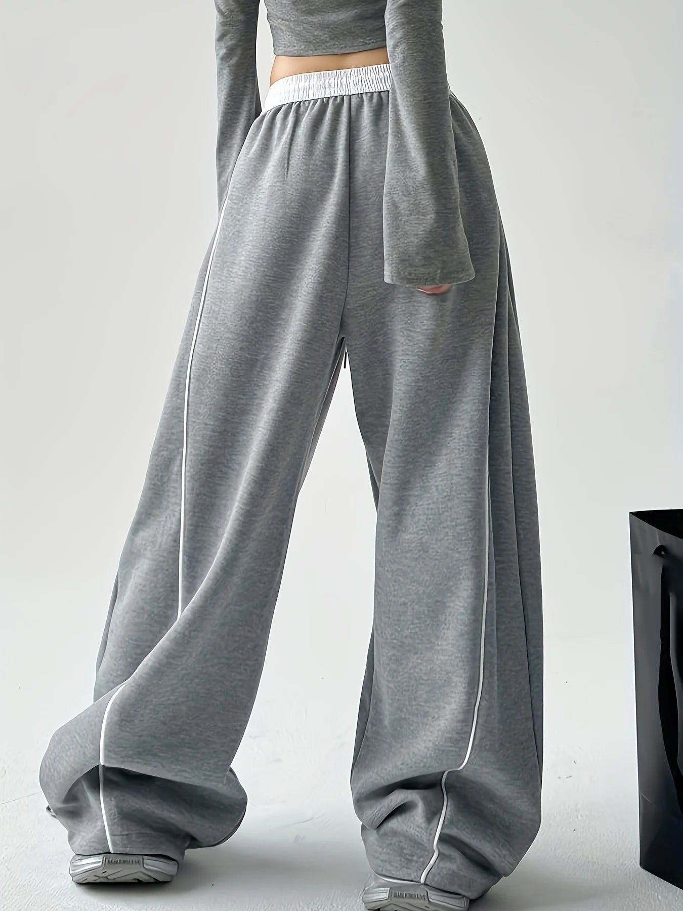 Women's Loose Wide Leg Pants with Contrast Stripe Style Options