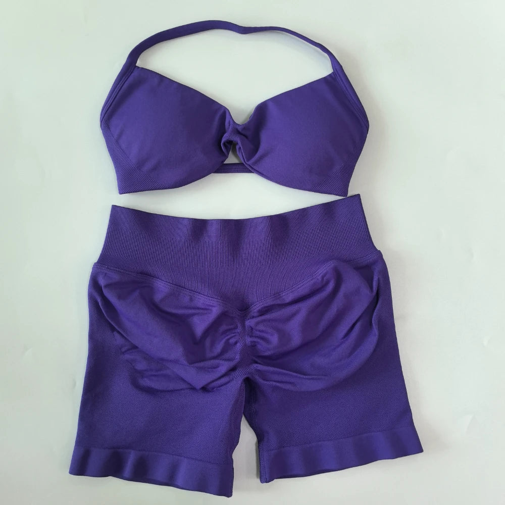 Women's Thin Strap Bra And Shorts Yoga Set