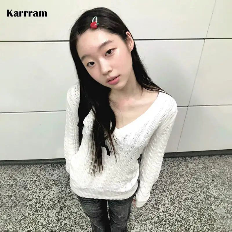 Women's V Neck Ribbed Long Sleeve Sweater Casual Knit Layer