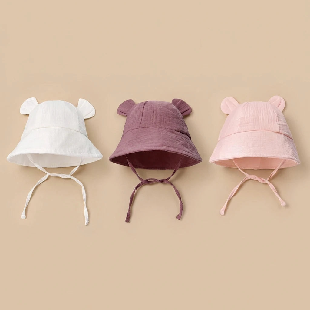 Children's Bucket Hat with Decorative Ears and Chin Ties