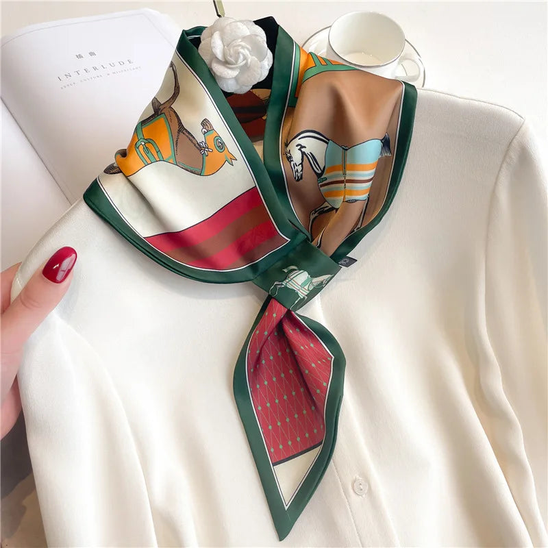 Printed Narrow Neckerchief Scarf with Pointed Tie Ends