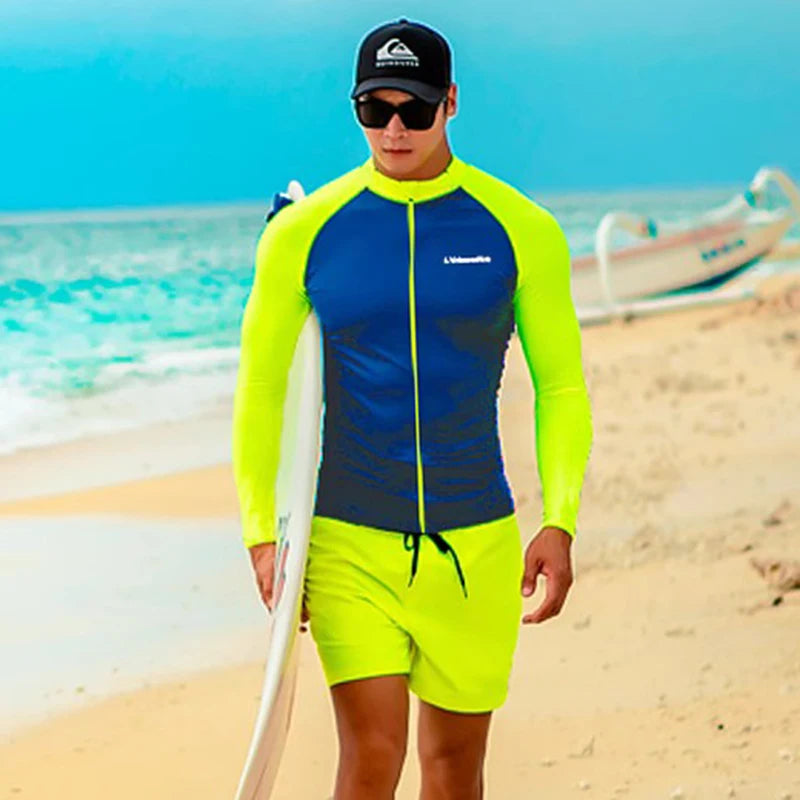 Men's Long Sleeve Rash Guard with Swim Bottom Options
